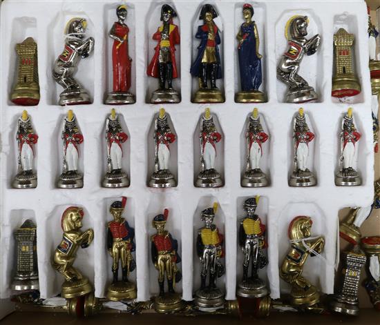 An Italian painted cast metal Napoleonic chess set by Italfama